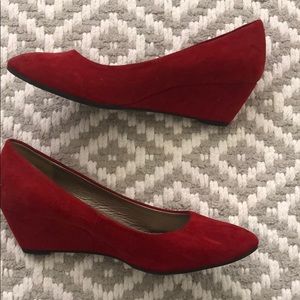 red suede wedges